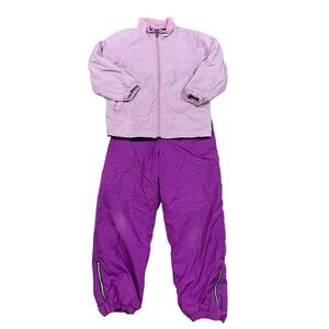 L.L. Bean Kids 10/12 Pink Reversible Jacket Purple Snow Pant Set Ski Sledding
